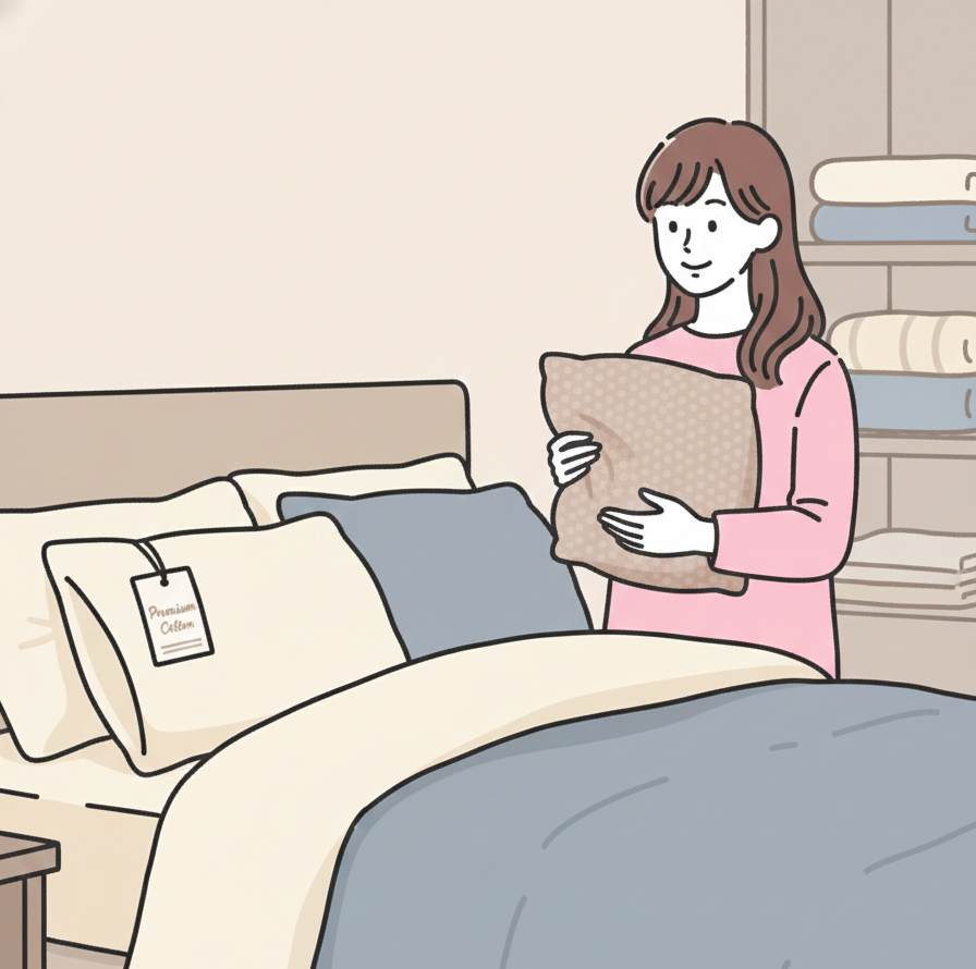 寝具選びをしている女性