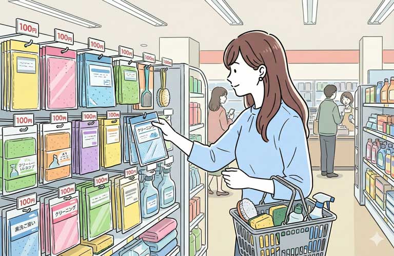 掃除用品を購入している女性