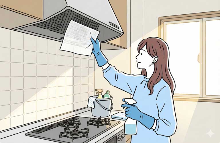 換気扇の掃除をしている女性