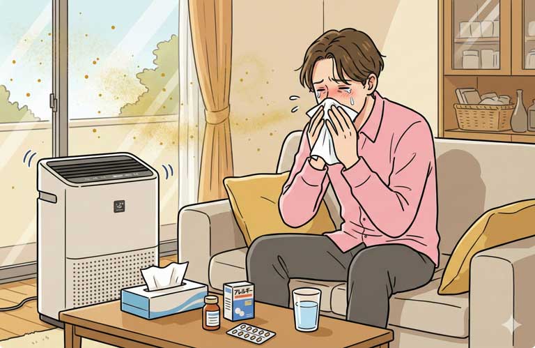 花粉症に苦しめられている男性