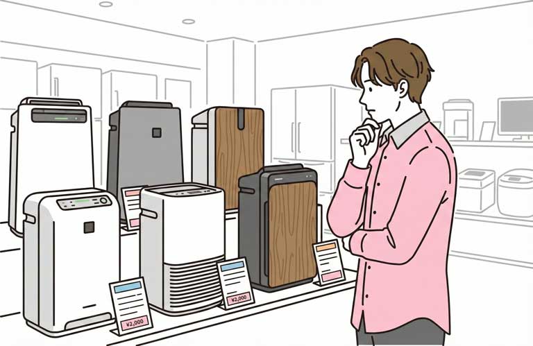 加湿器を選ぶ男性